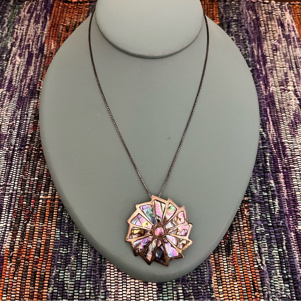 Vintage Abalone and Sterling Brooch or Pendant with Chain